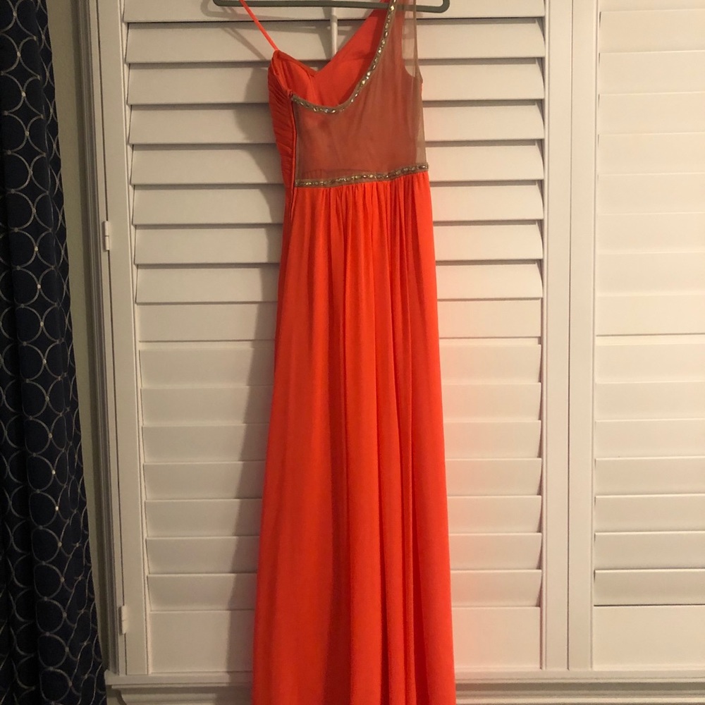 Bright Coral Hailey Logan- Adrianna Papell Gown